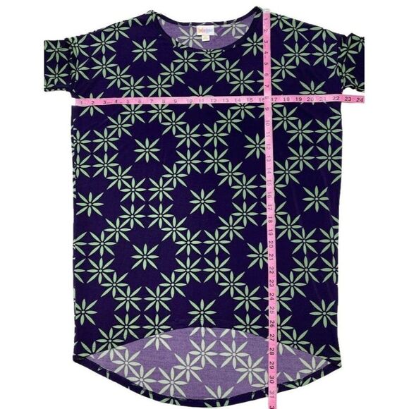 LuLaRoe Irma Purple Green Floral Slinky High Low Tunic Top Sz XXS - Picture 4 of 5
